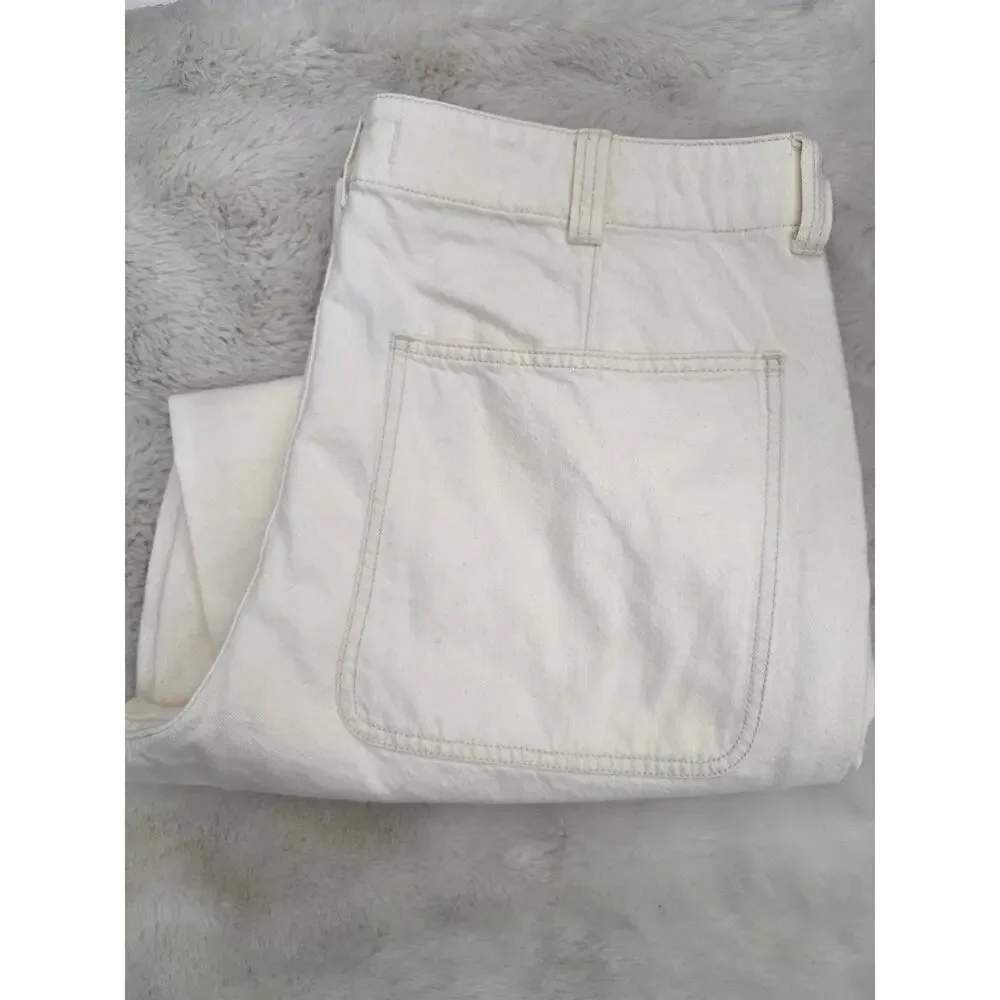 Madewell Men Patch Pocket Relaxed Jeans Ecru Cream Linen Blend Denim 34 NWT